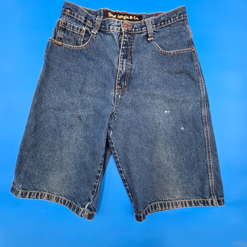 5ive Jungle & Co Men Baggy Denim Shorts 34 Blue Medium Wash Y2K Streetwear Jorts